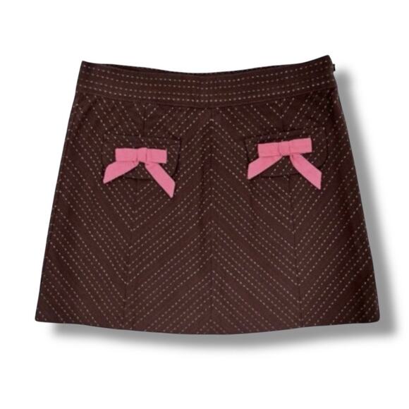 Janie and Jack Skirt Girls 2T Brown Pink Bows Cotton Chevron Pockets Adjustable - Picture 1 of 8